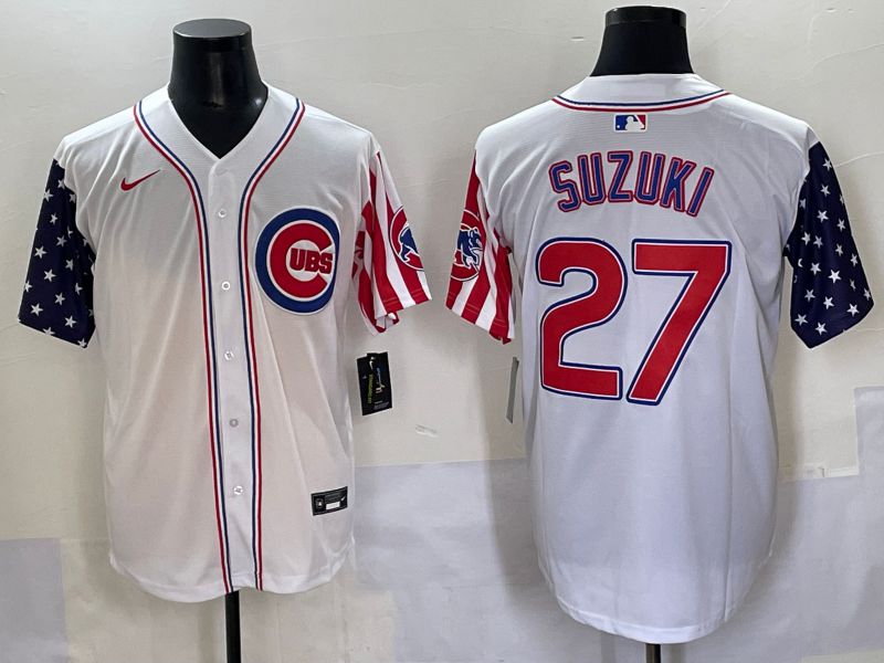 Men 2025 Chicago Cubs #27 Suzuki White a generation of national flags Joint Name Nike MLB Jersey style 1->chicago cubs->MLB Jersey